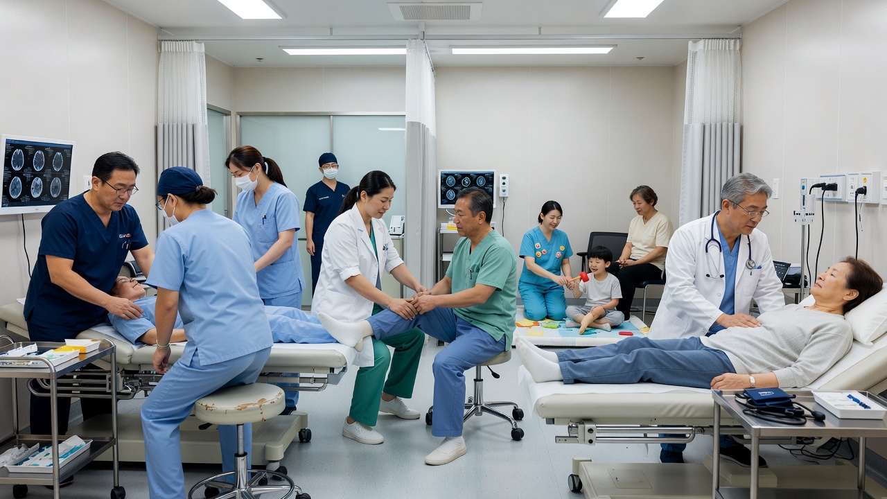 향남 종합 병원의 다양한 진료과에서 환자를 보는 의료진 모습