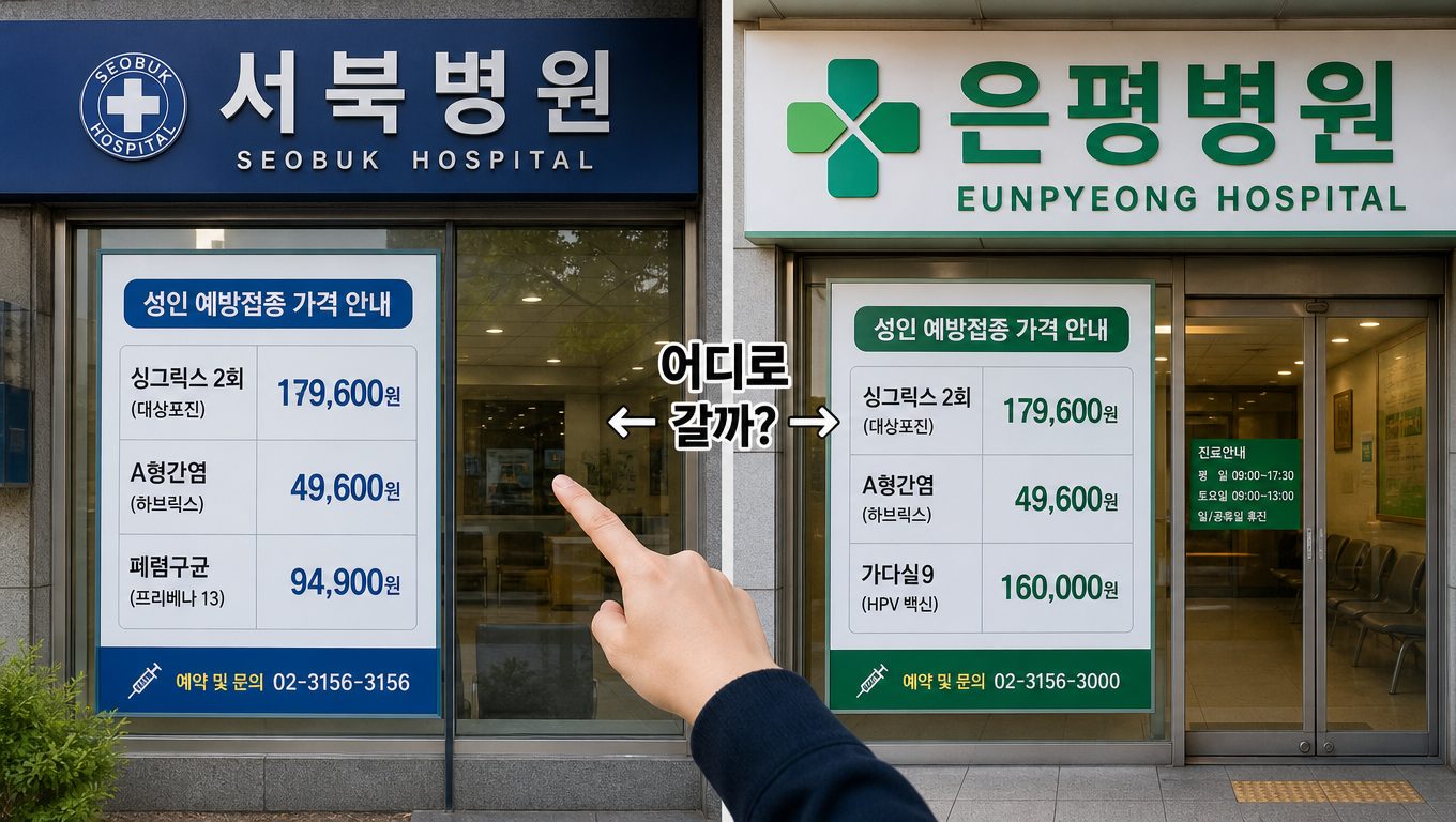 병원별 성인 예방접종 비용 비교