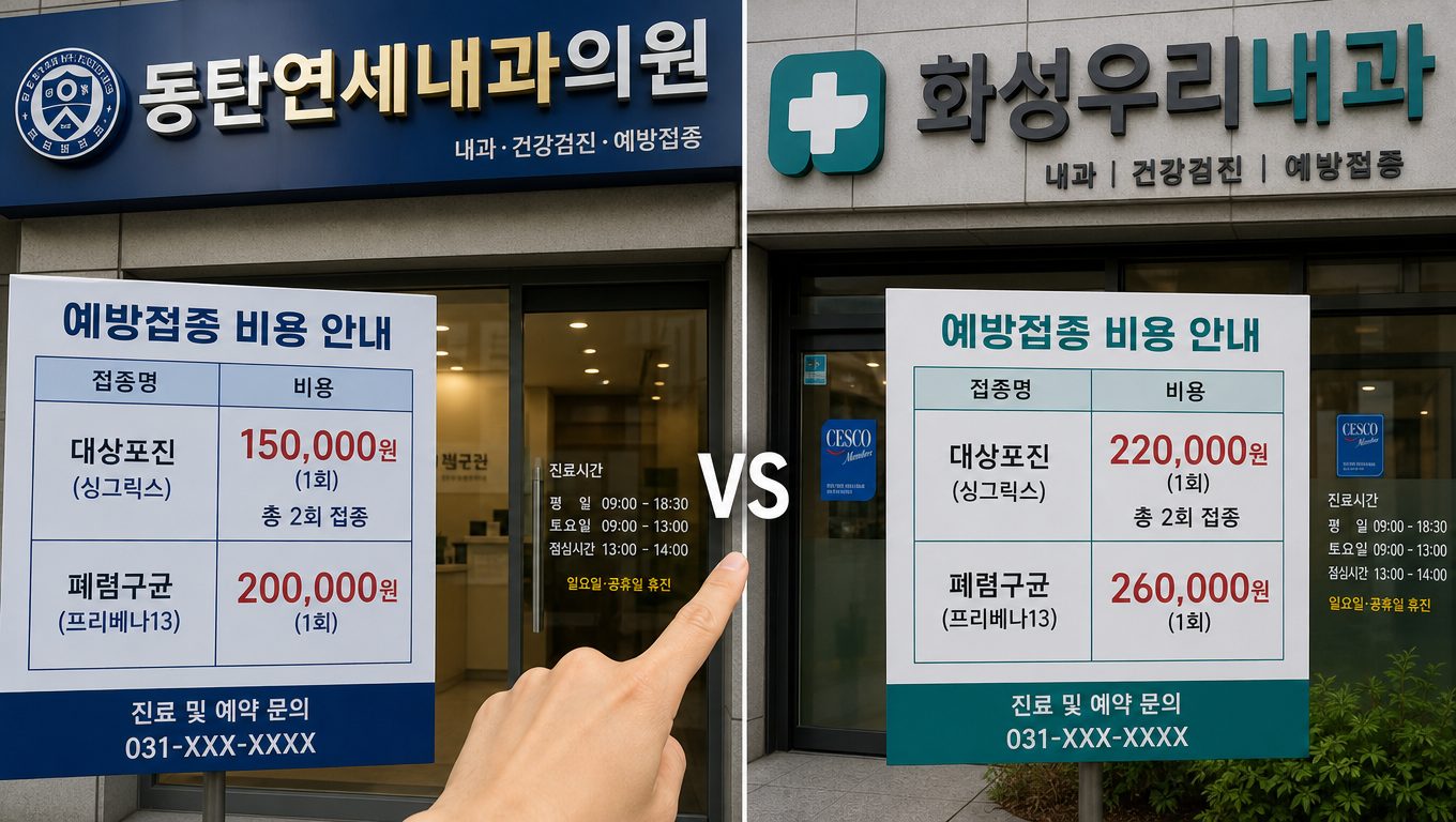 화성 내과 예방접종 비용 병원별 비교