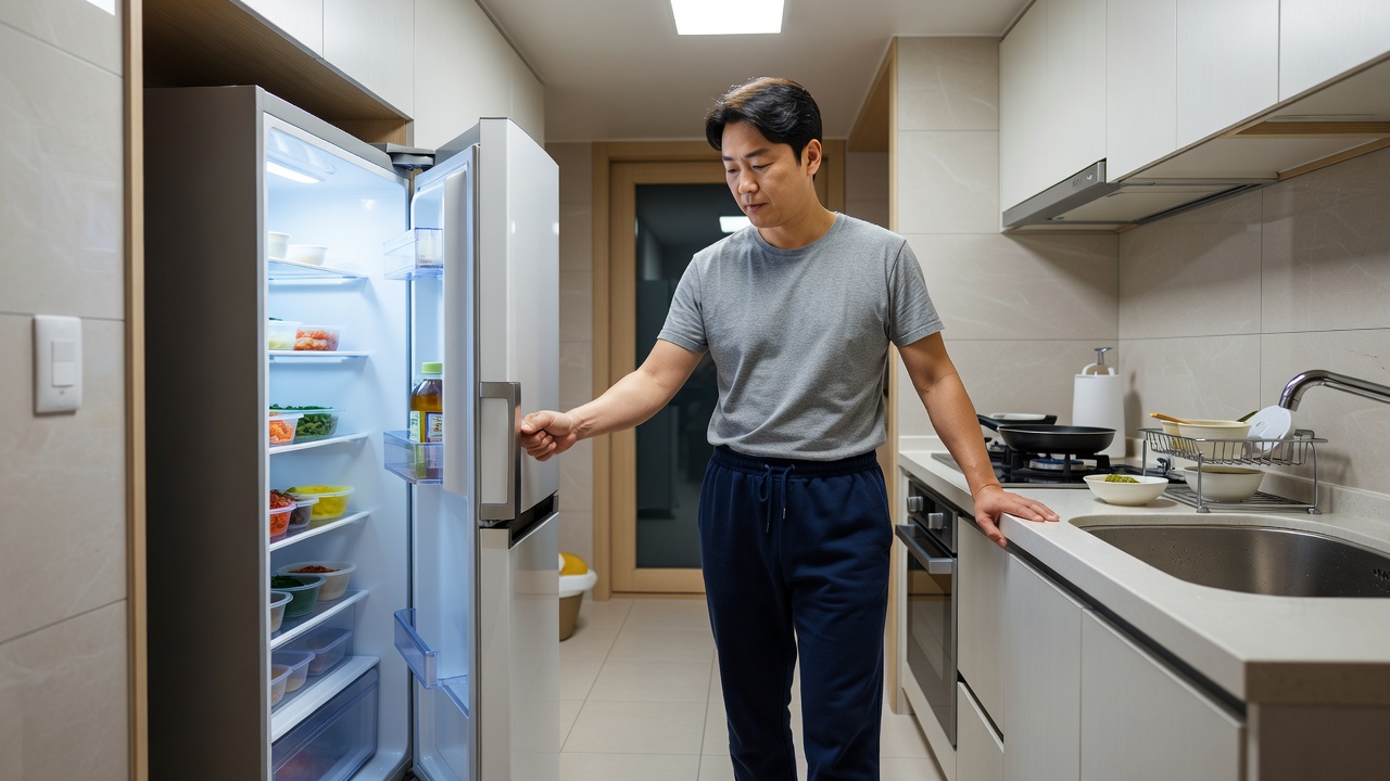 배치전 건강검진 금식을 위해 전날 저녁 식사를 마치는 모습